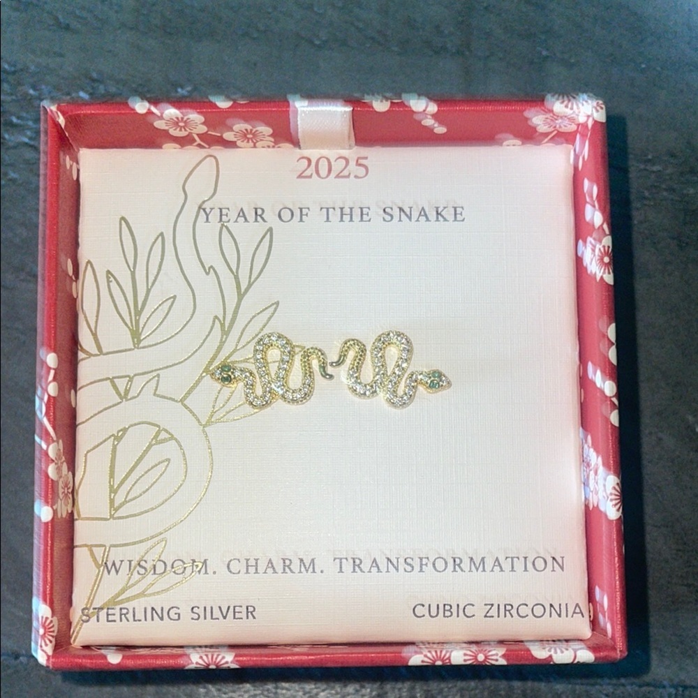 Gold Overlay Sterling Silver 2025 Snake Earrings with Cubic Zirconia